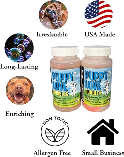 Miniatura 3 de Puppy Love Bubbles, burbujas perfumadas de mantequilla de maní de 4 onzas, paquete de 2 botellas con sabor a mantequilla de maní para perros