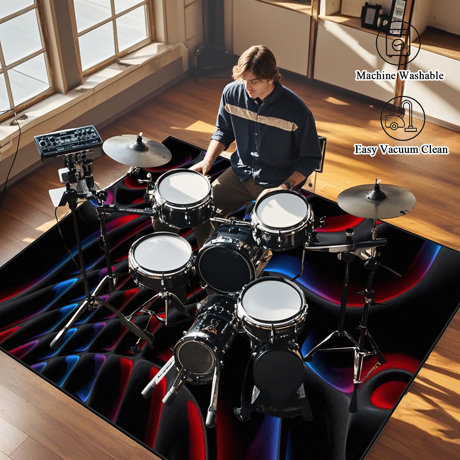 Tapis Insonorisé Batterie, Tapis de Tambour antidérapant, 110 x 80 cm Tapis de Sol Drum Mats, Tapis de Batterie électronique, Couverture de Tambour Tapis Batterie Acoustique Insonorisant