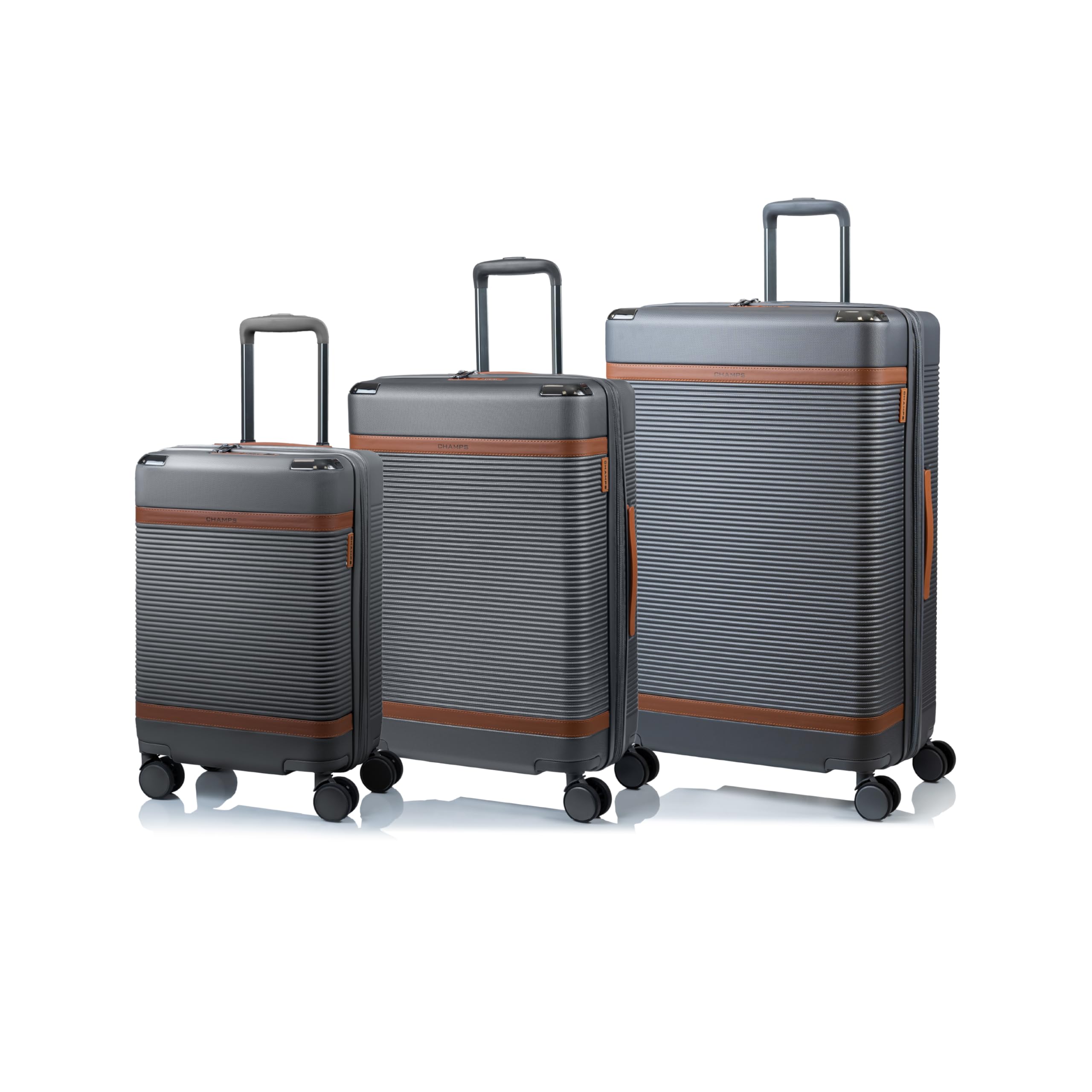 CHAMPS 'VINTAGE III COLLECTION' 3-PIECE EXPANDABLE HARDSIDE SPINNER LUGGAGE SET WITH USB PORT (GREY)