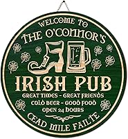 Vista 21 de Artsy Woodsy Decoración del día de San Patricio, letrero de madera de pub irlandés personalizado (no tallado real), accesorios de placa de arte