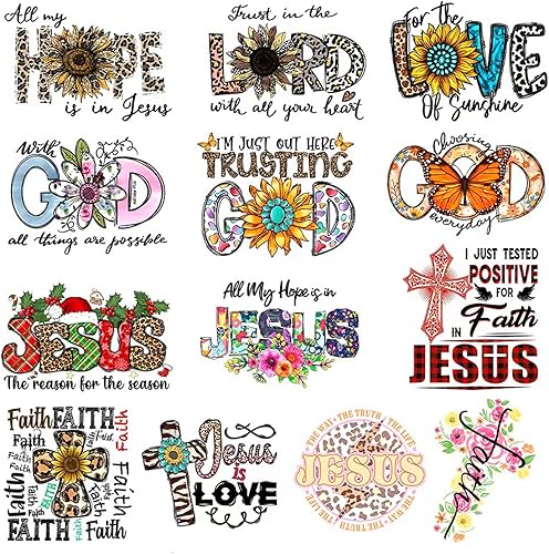 13 calcomanías de Jesús Dios para planchar, palabras de bendición de leopardo, calcomanías de transferencia de calor, lavables, apliques de