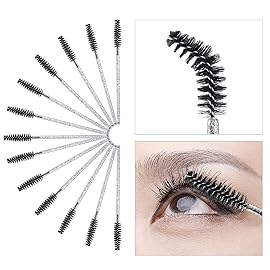 200 Lip Brush and Eyebrow Spoolie, Crystal Disposable Lipstick Applicator, Mascara Wands, Makeup Beauty Tool Kits (Black)