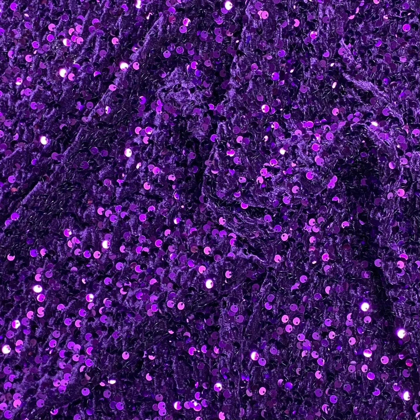 Luxurious Sequins On Velvet Fabric 55" Wide Special Occasion Outfits Decoration (Purple)