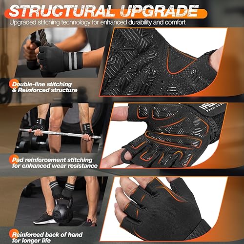 Vista 4 de SIMARI Guantes de gimnasio de entrenamiento para hombres y mujeres, guantes de levantamiento de pesas con soporte para muñeca, agarre de almohadilla