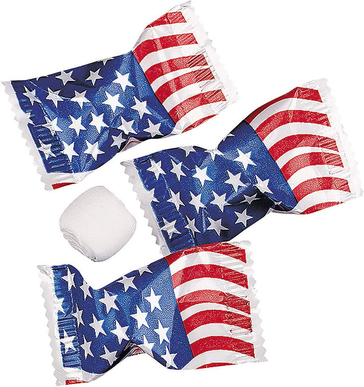 Fun Express Butter Mints Bulk Individually Wrapped - 108 Pieces USA American Flag Patriotic Candy for 4th of July, Memorial Day & Veterans Day Celebrations | Red White Blue Party Favors 14 Ounce