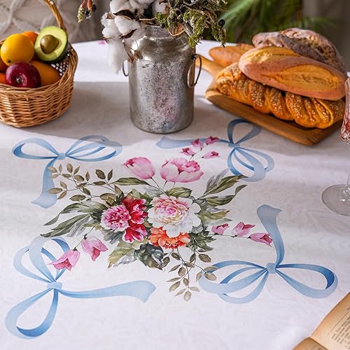 Miniatura 5 de ARTABLE Mantel con estampado digital, diseño clásico de cinta de flores, impermeable, para mesa de comedor, cocina, mesa de café, jardín, boda,