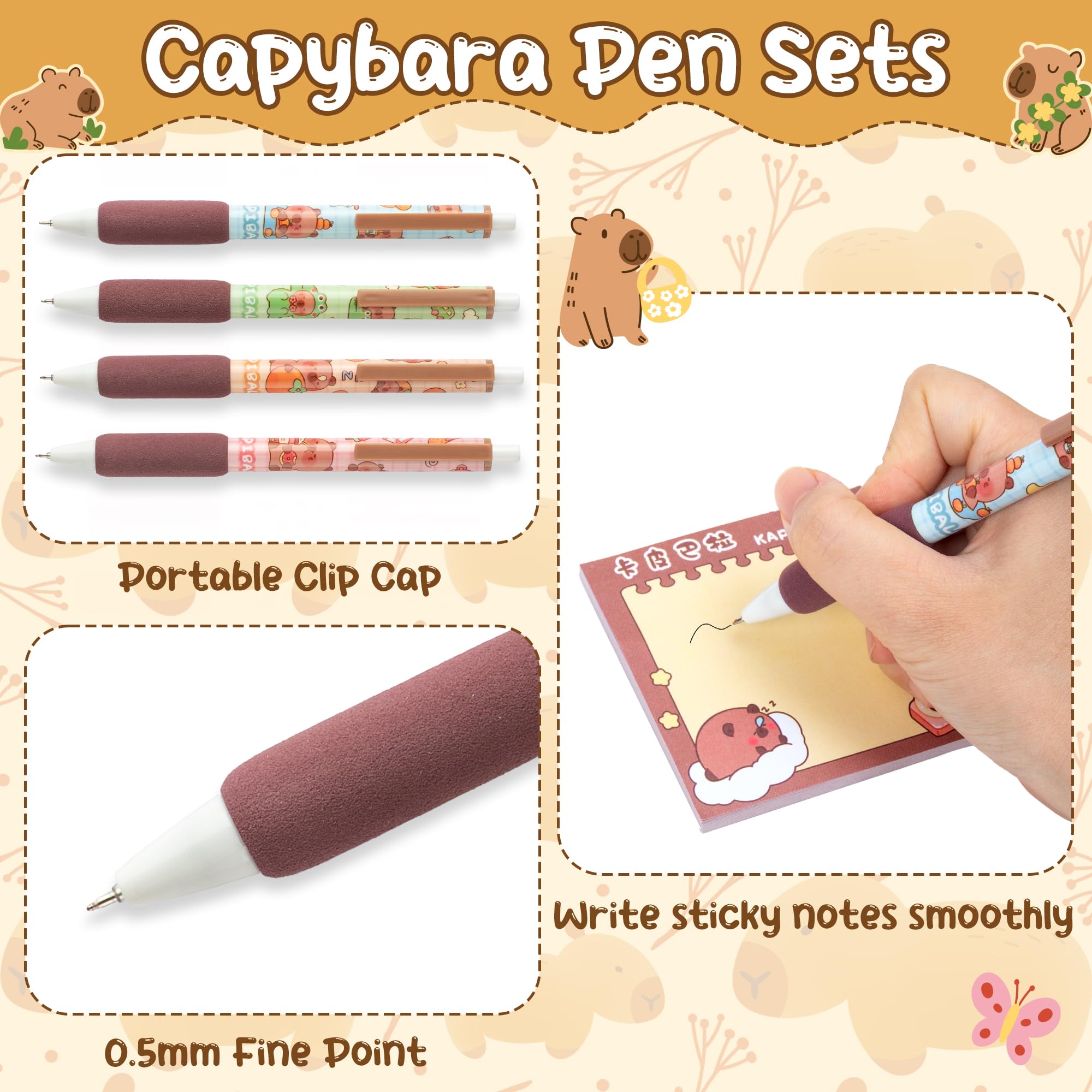 GwaOery Capybara Stationery Set - Multifunctional Pencil Pouch Large Capacity Case with Zip Multi-Layer Pencil Case Include Capybara Pens Keychains Sticky Notes for Office Kids School Supplies - Image 3
