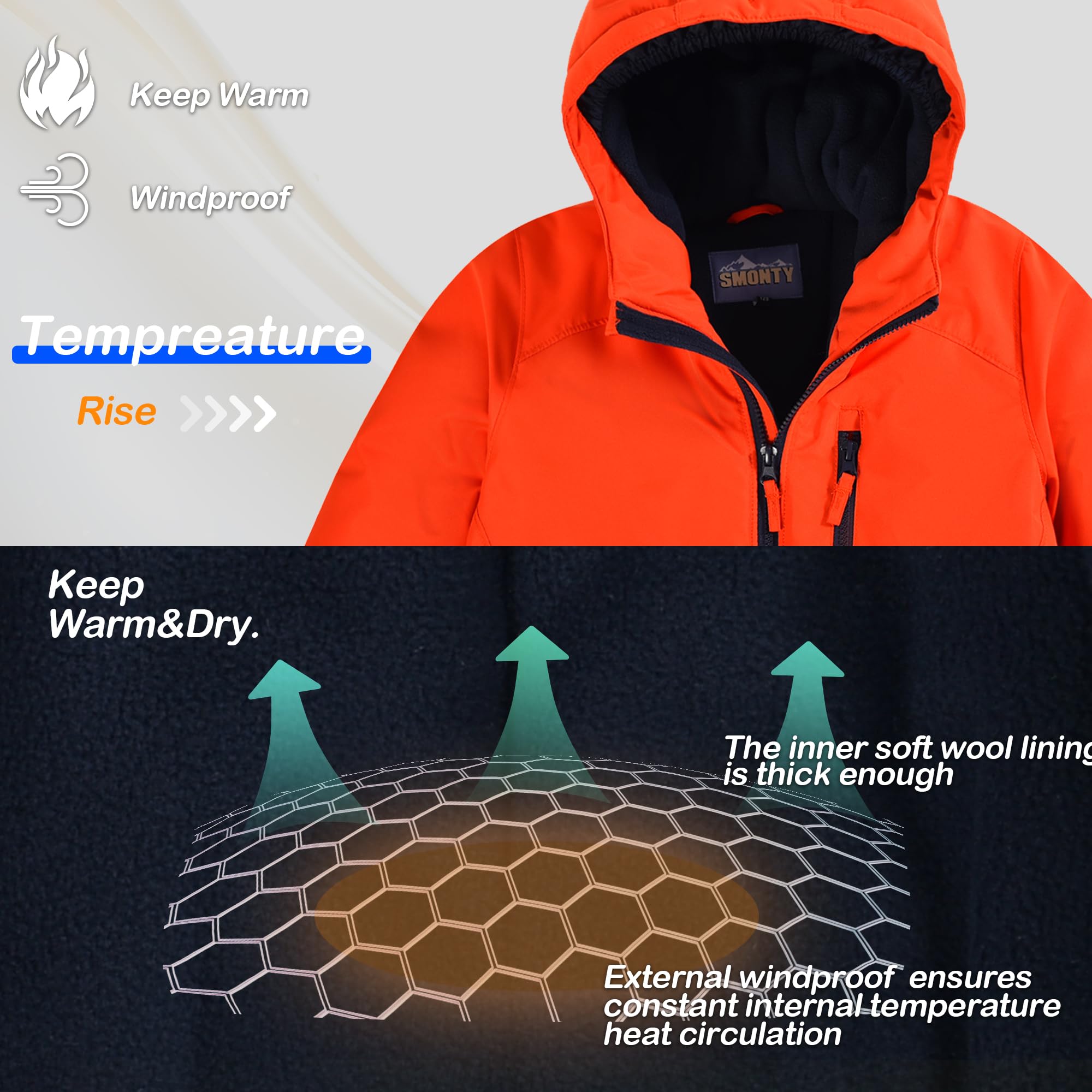 SMONTY COZY Kombinezon narciarski, chłopięcy, płaszcz zimowy, z kapturem, wodoodporny, zimowy kombinezon narciarski, kombinezon narciarski, kombinezon zimowy