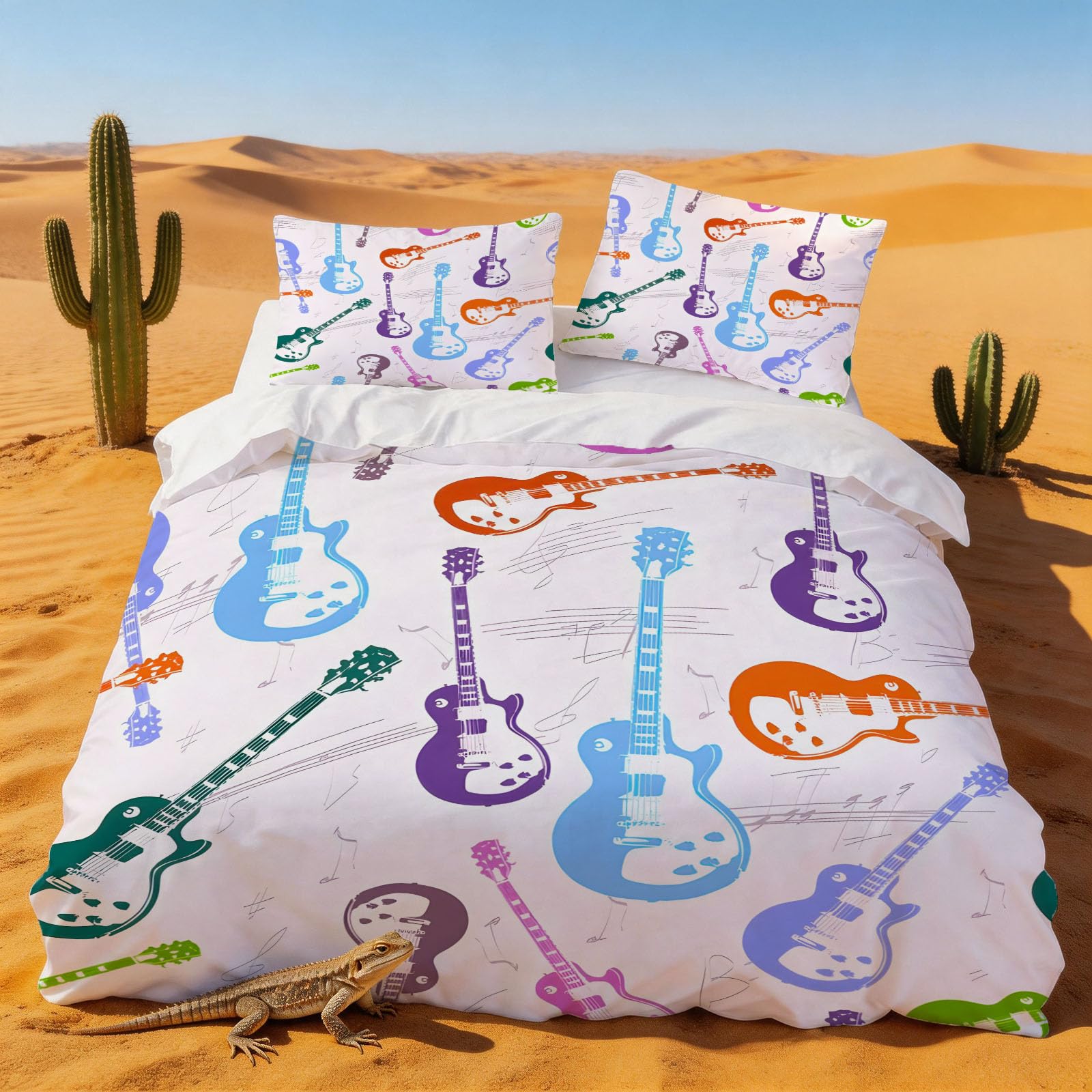 Set de housse couette microfibre doux guitare électrique pour lit de 2 personnes