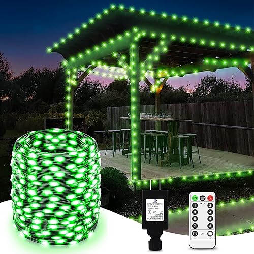 Outdoor Fairy String Lights Decor, Green Twinkle Christmas Lights with Remote 8 Modes Waterproof 1000 LED 394Ft for Outside Indoor Backyard, Tree, Wall, Party Prom Atmosphere Decoration