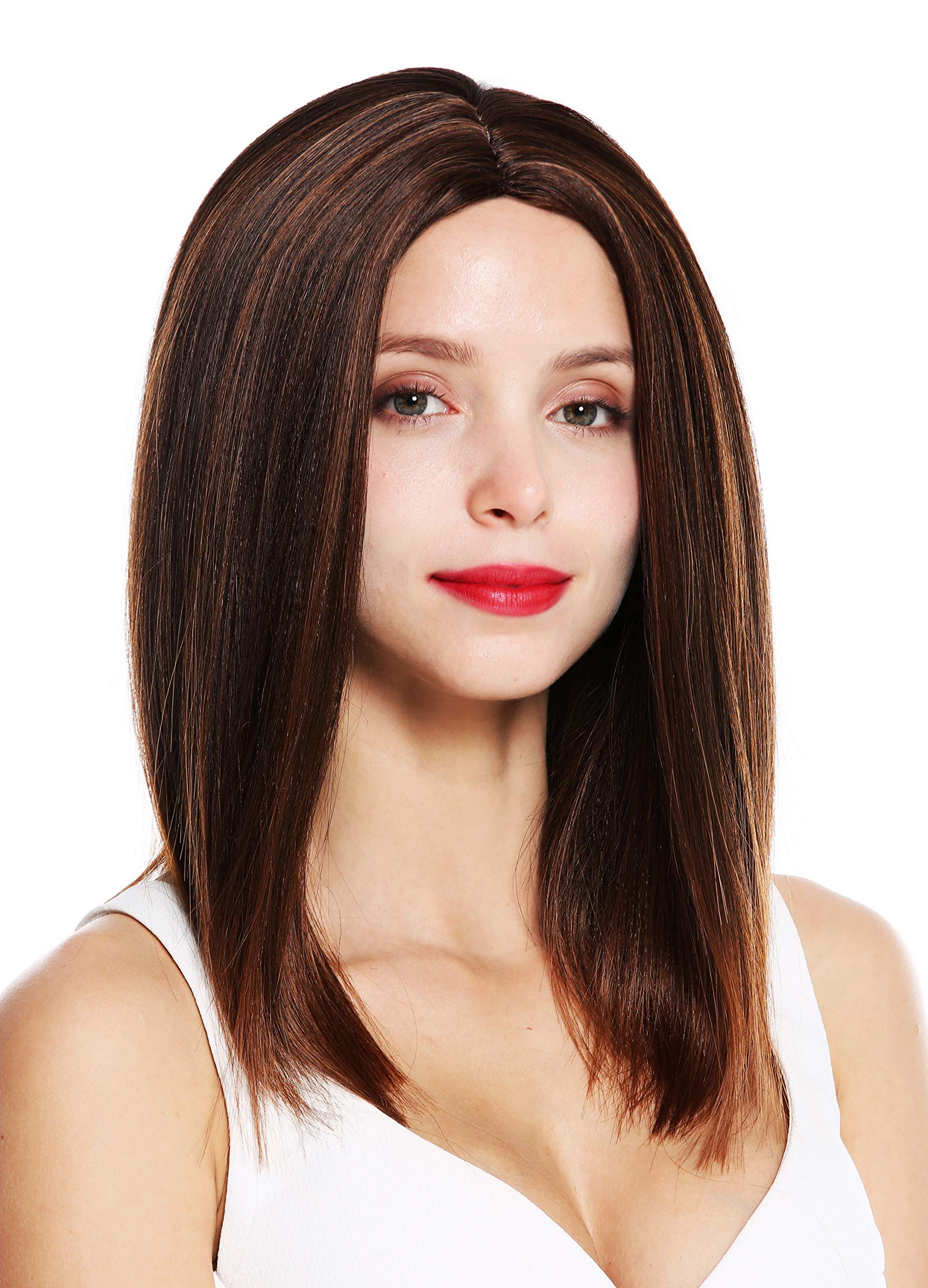 WIG ME UP - VK-51-2T30 quality women's wig shoulder length sleek blunt cut middle parting chestnut brown mix - Image 2