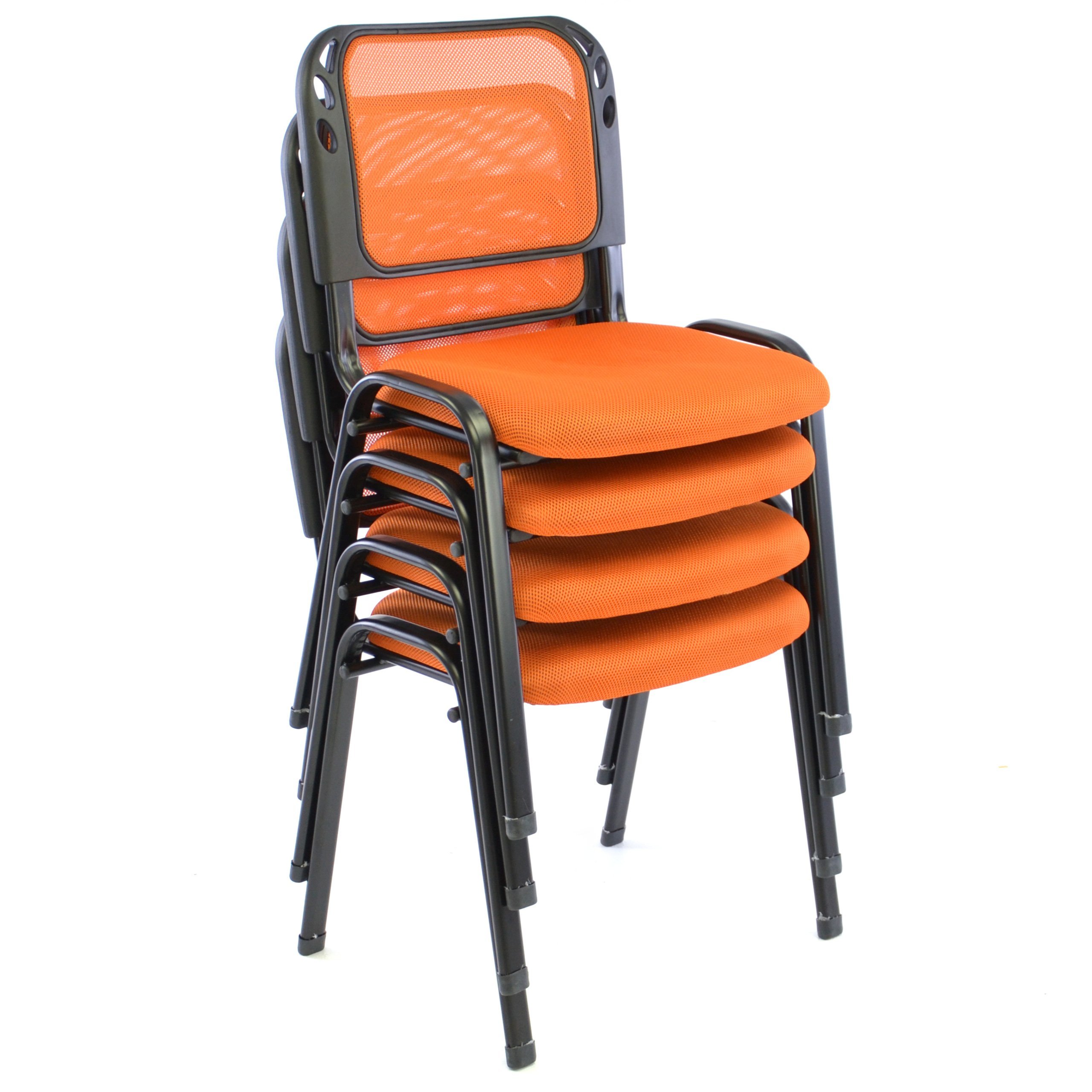 Nexos Trading 4er Set Bürostuhl Konferenzstuhl Besucherstuhl orange gepolsterte Sitzfläche stapelbar 52,5 x 45 x 80 cm Stapelstuhl Metallrahmen schwarz
