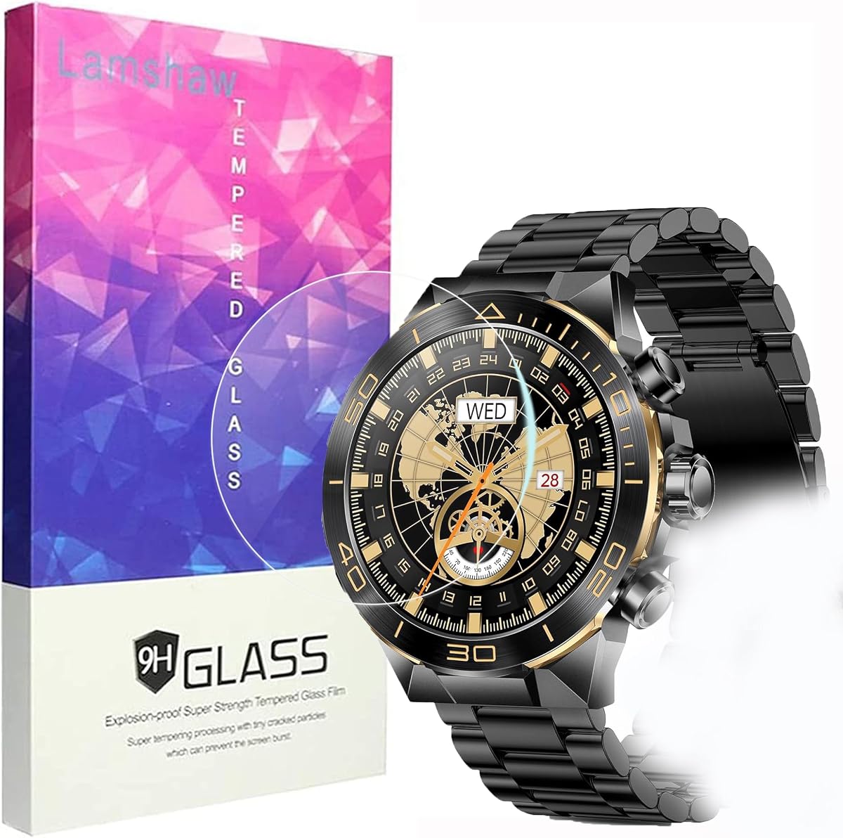 Lamshaw Compatible con Protector de Pantalla de Reloj Inteligente SOUYIE, [Paquete de 3] Protector de Pantalla de Vidrio Templado 9H Compatible con Reloj Inteligente AMOLED SOUYIE SW-7 de 1.43" (Paquete de 3)
