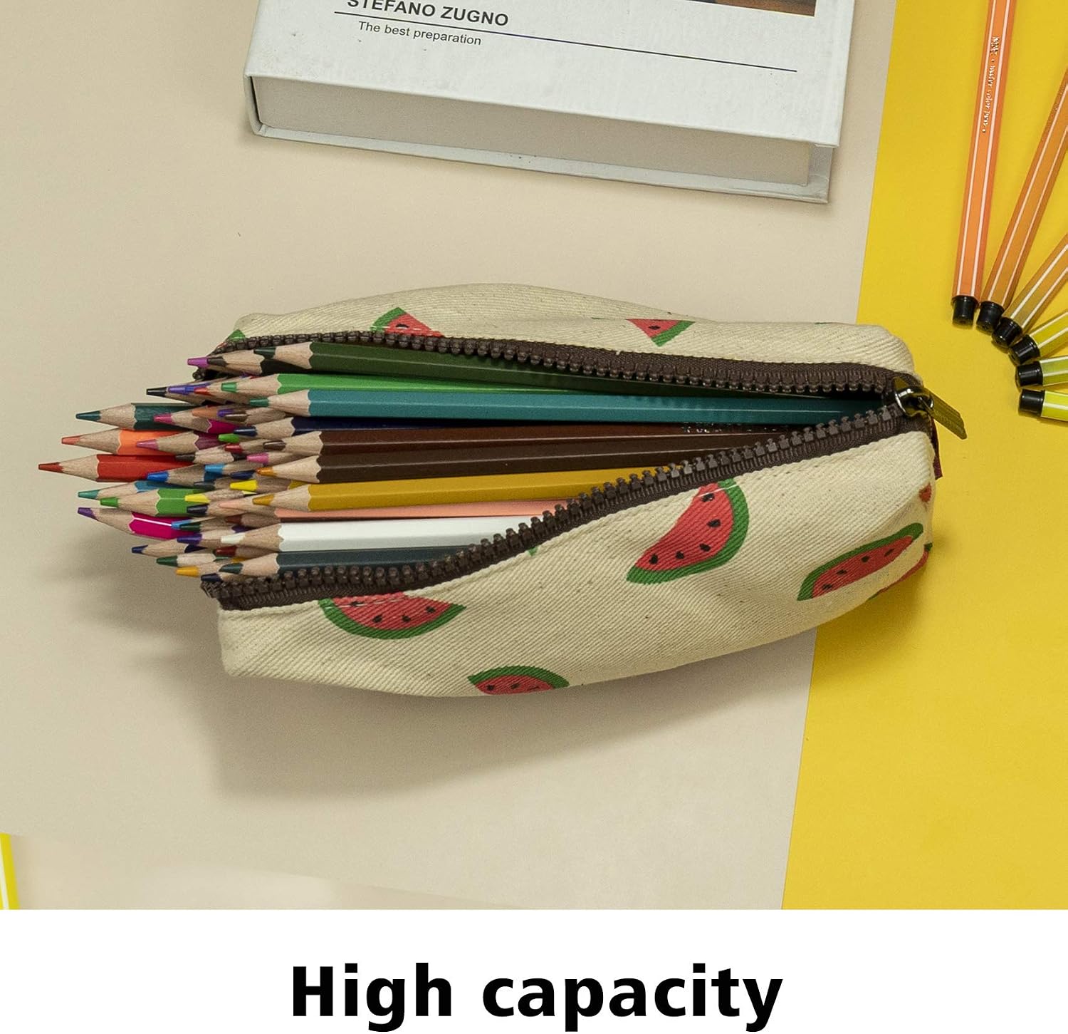 LParkin Watermelon Large Capacity Cute Canvas Pencil Case for Pen Bag Pouch Stationary Case Gadget Makeup Cosmetic Bag Box … image 3