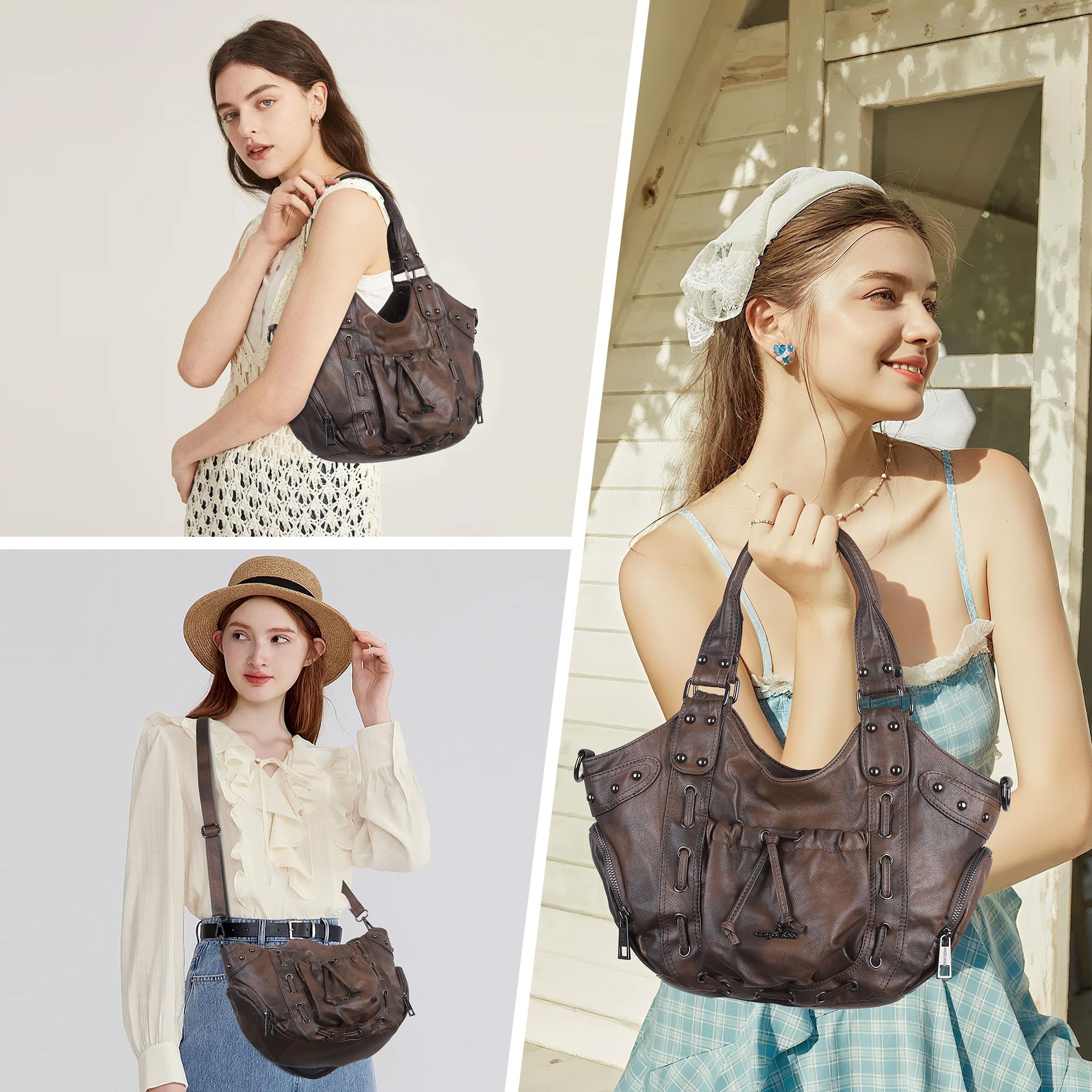 Angel Kiss Borsa Donna Media Tracolla PU Pelle Tote Bag Elegante Ampia e Pratica Impermeabile, Molte Tasche Scomparti, per Lavoro Viaggio Scuola Shopper
