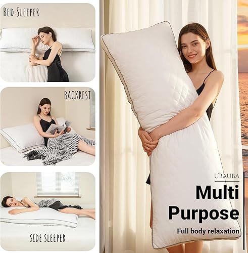 Miniatura 4 de Ubauba Almohada corporal de espuma viscoelástica, almohadas de cuerpo grande para adultos, almohadas largas firmes y esponjosas para dormir (20 x 54