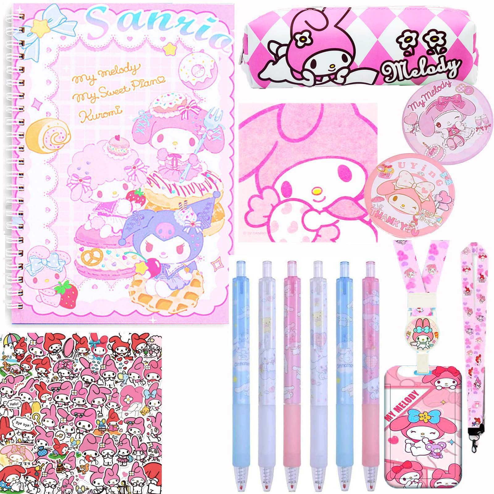 NALACAL Cute School Supplies set,School Stationery Set, Kawaii Office Supplies Includes Notebook,Pencil Case,Ballpoint Pens,Sticky Note, Stickers,Lanyard with ID Card Holder for Kids Girls Boys Teens