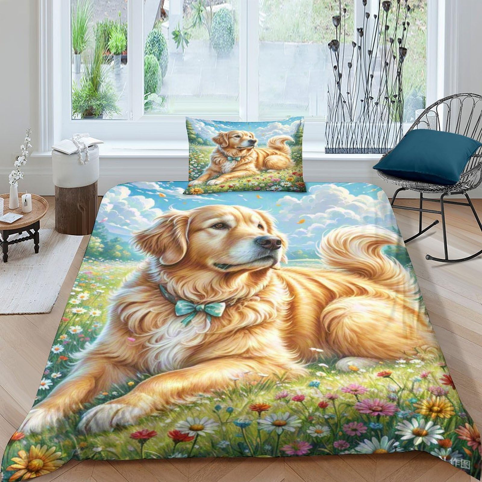 Housse de couette Golden Retriever lit enfant microfibre