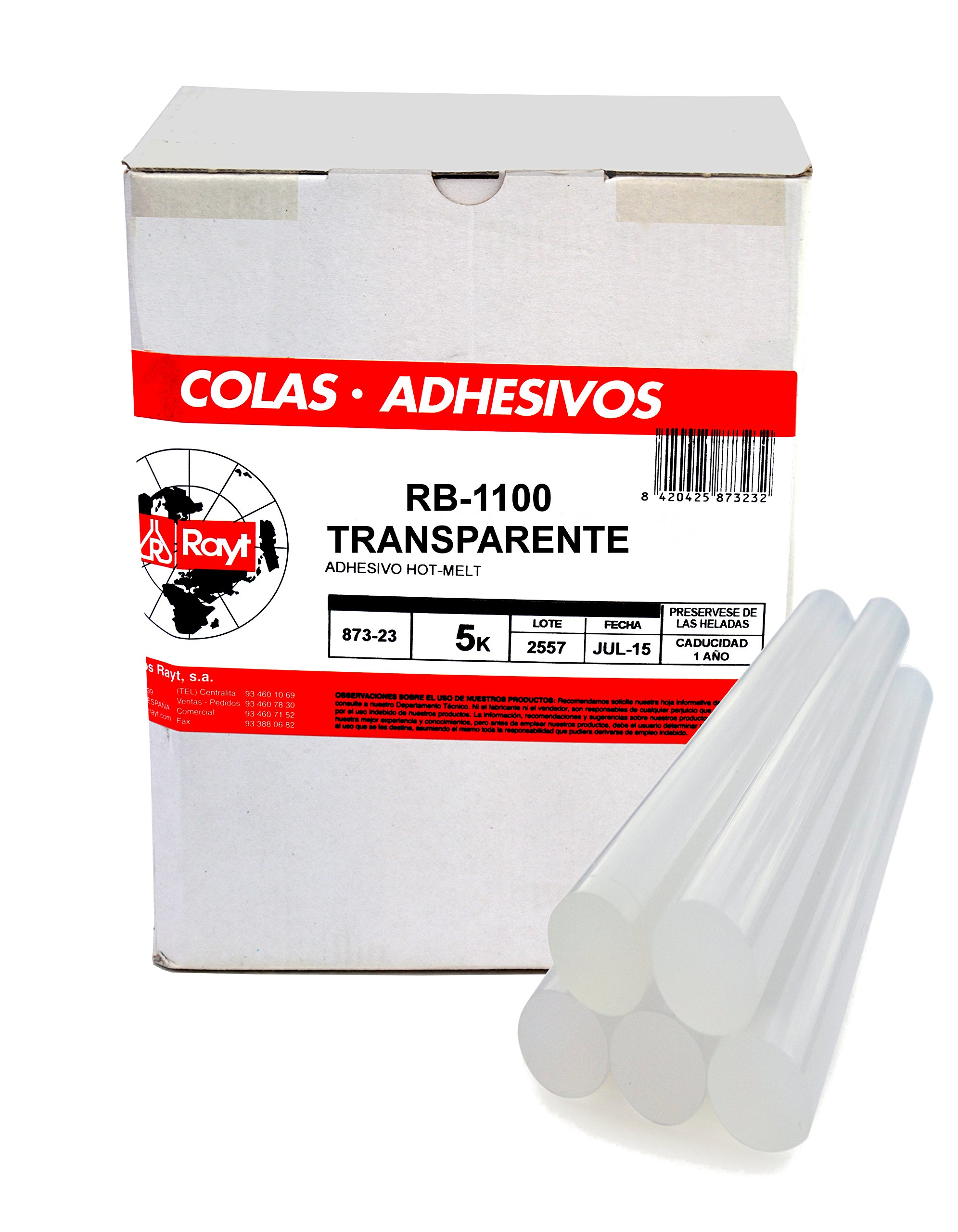 Rayt 873-23 Sprint Adhesivo termofusible en barra de gran calidad y versatilidad: papel, madera, cartón y materiales porosos. Secado rápido. Transparente. 5kg.