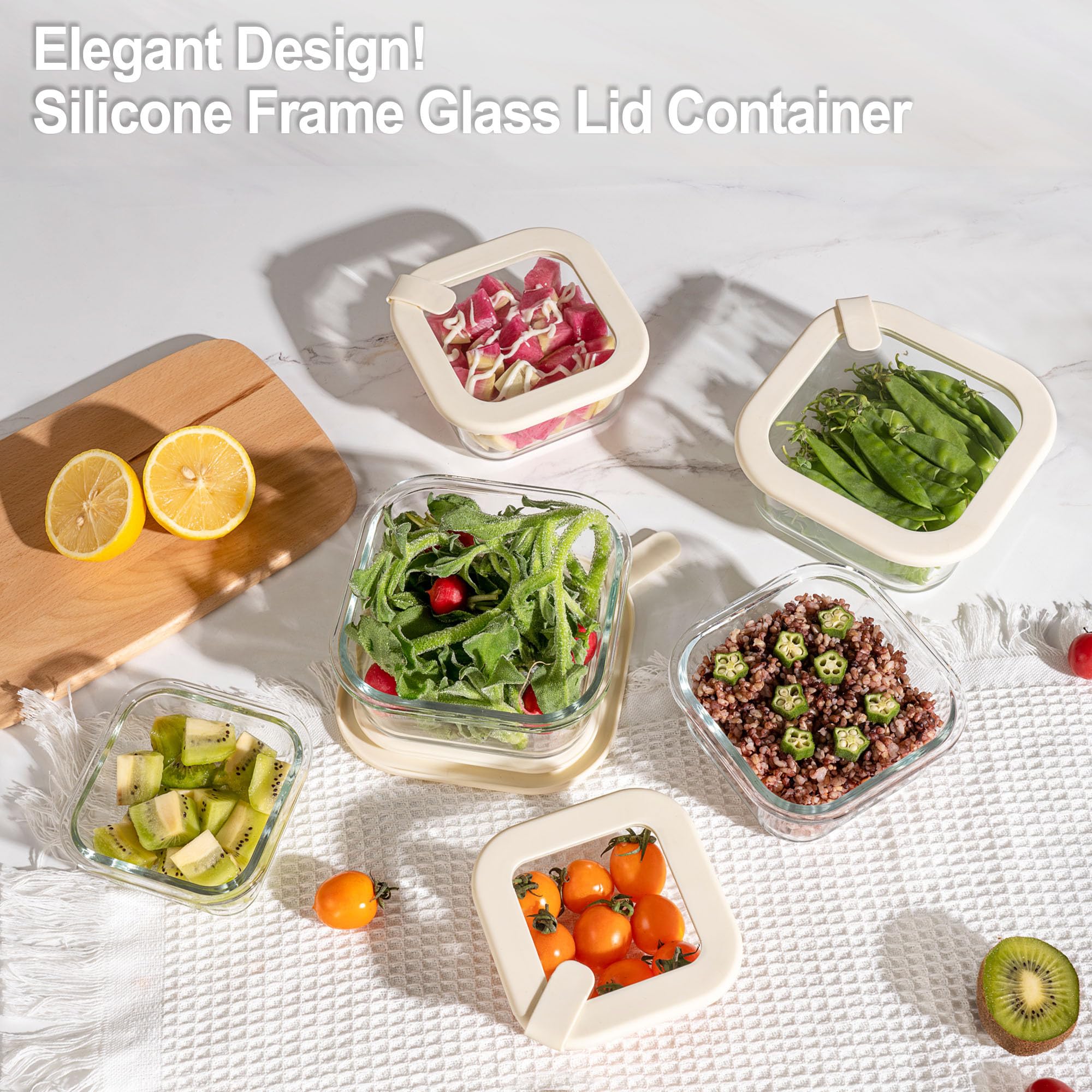 Urban Green Contenedores de vidrio para almacenamiento de alimentos con tapas de vidrio, aptos para microondas, recipientes herméticos para preparación de comidas, a prueba de fugas, 100% libre de