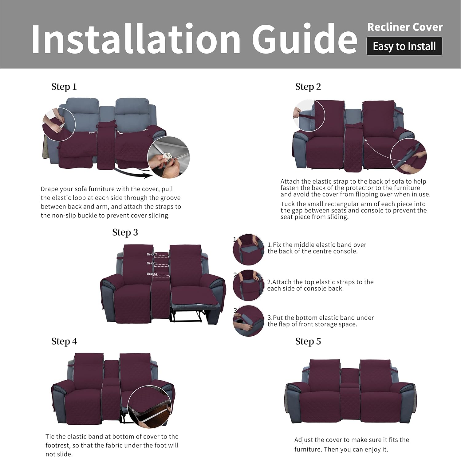 Buy EasyGoing Loveseat Recliner Cover with Console, Reversible Couch