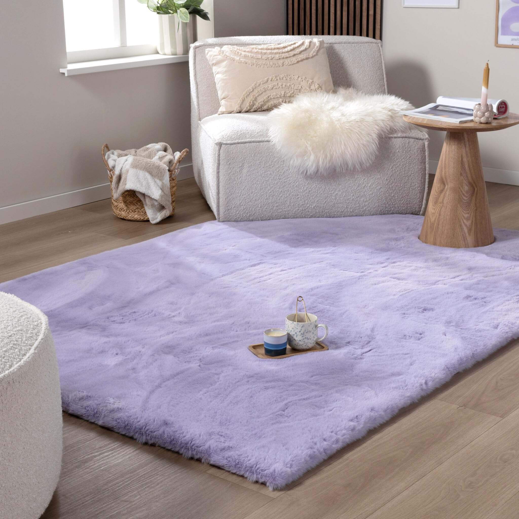 Tapis de salon haut de gamme FRAAI Comfy Supreme lilas à poils longs