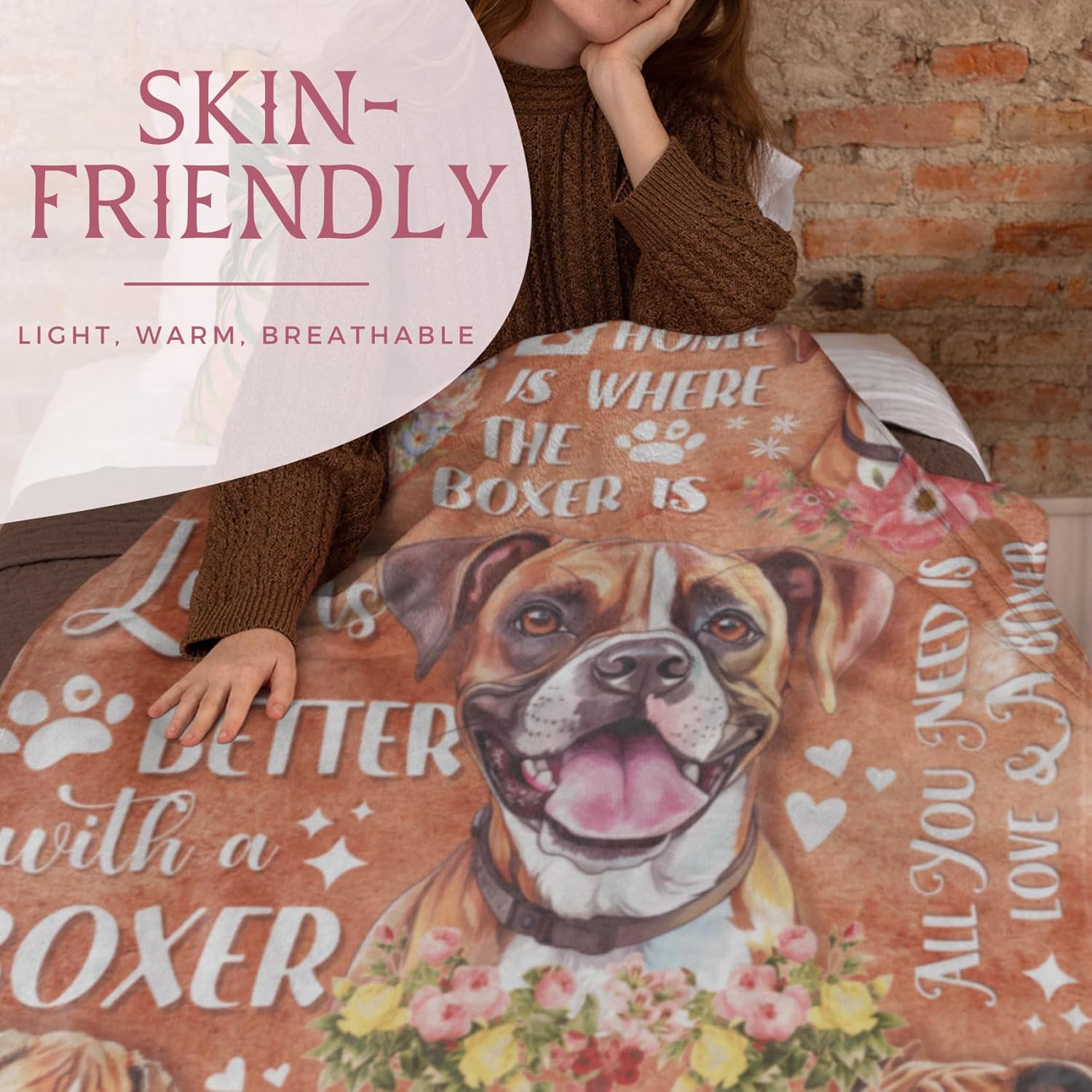Boxer Dog Gifts for Women and Men, Unique Flannel Throw Blanket for Dog Lovers, 50 x 65 inch, Skin Friendly - Image 4