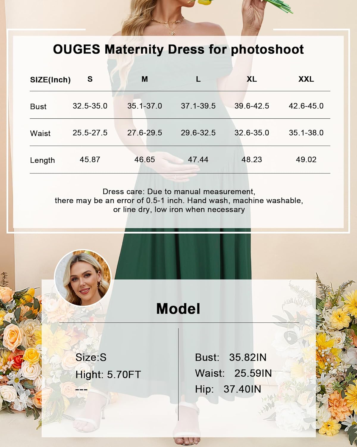 OUGES Women's 2026 Off The Shoulder Mesh Maxi Maternity Dress for Photoshoot Baby Shower Sleeveless Formal Long Dresses - Image 7