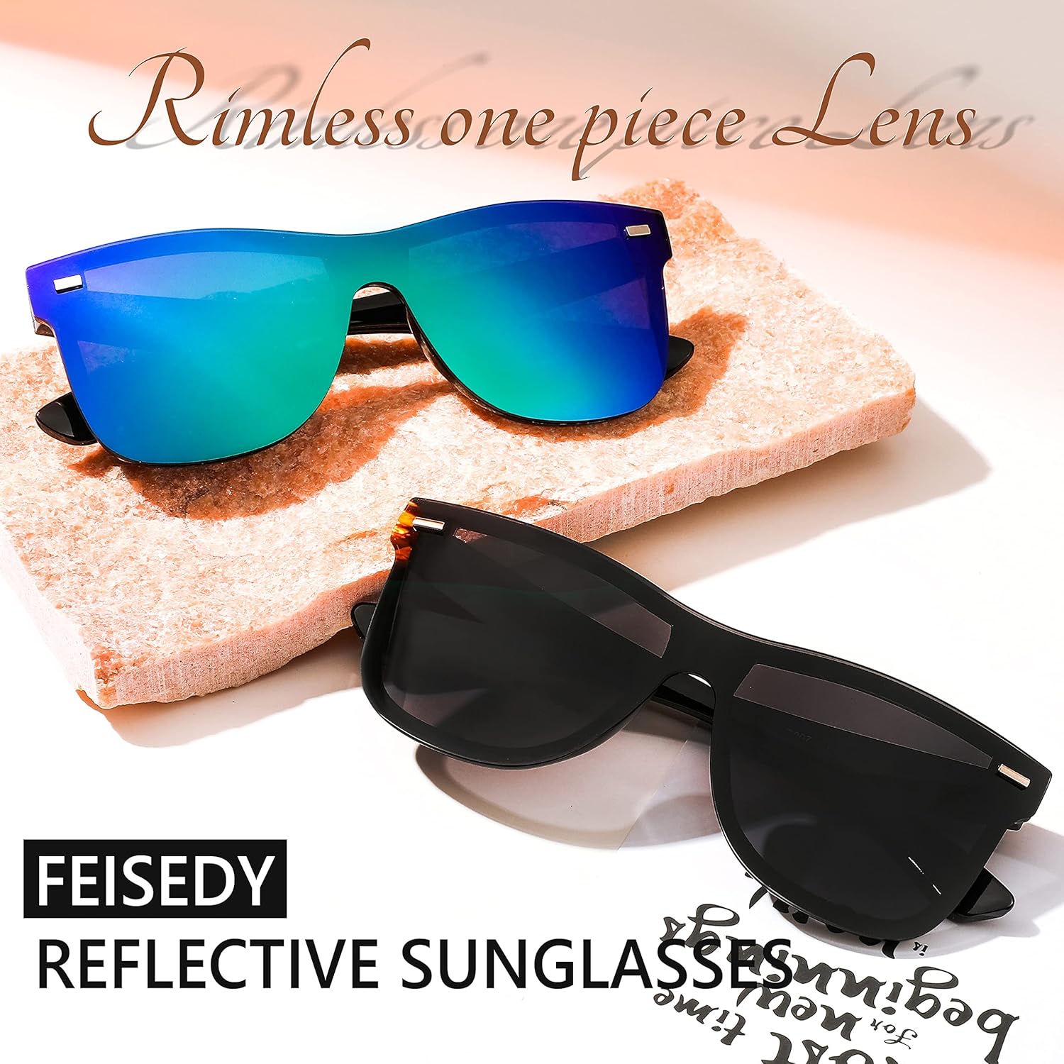 FEISEDY Trendy Rimless Mirrored One Piece Lens Sunglasses Reflective Sun Glasses B4114 - Image 6
