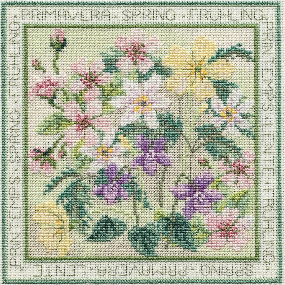 Bothy Threads Spring Cross Stitch Kit - 6" x 6" (16.5cm x 16.5cm) - Embroidery Kit - Adult - Multicolor - Floral - Modern - Life-Size - Premium Quality Materials - False