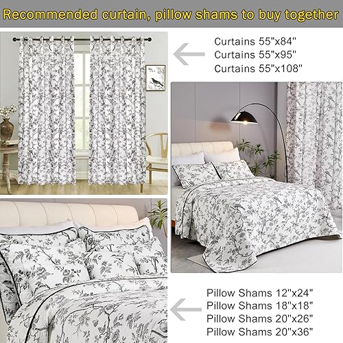 Miniatura 5 de Juego de edredón de pájaro negro tamaño King colcha reversible de algodón de 3 piezas juego de colcha de 100 hilos juego de colcha de 3 piezas