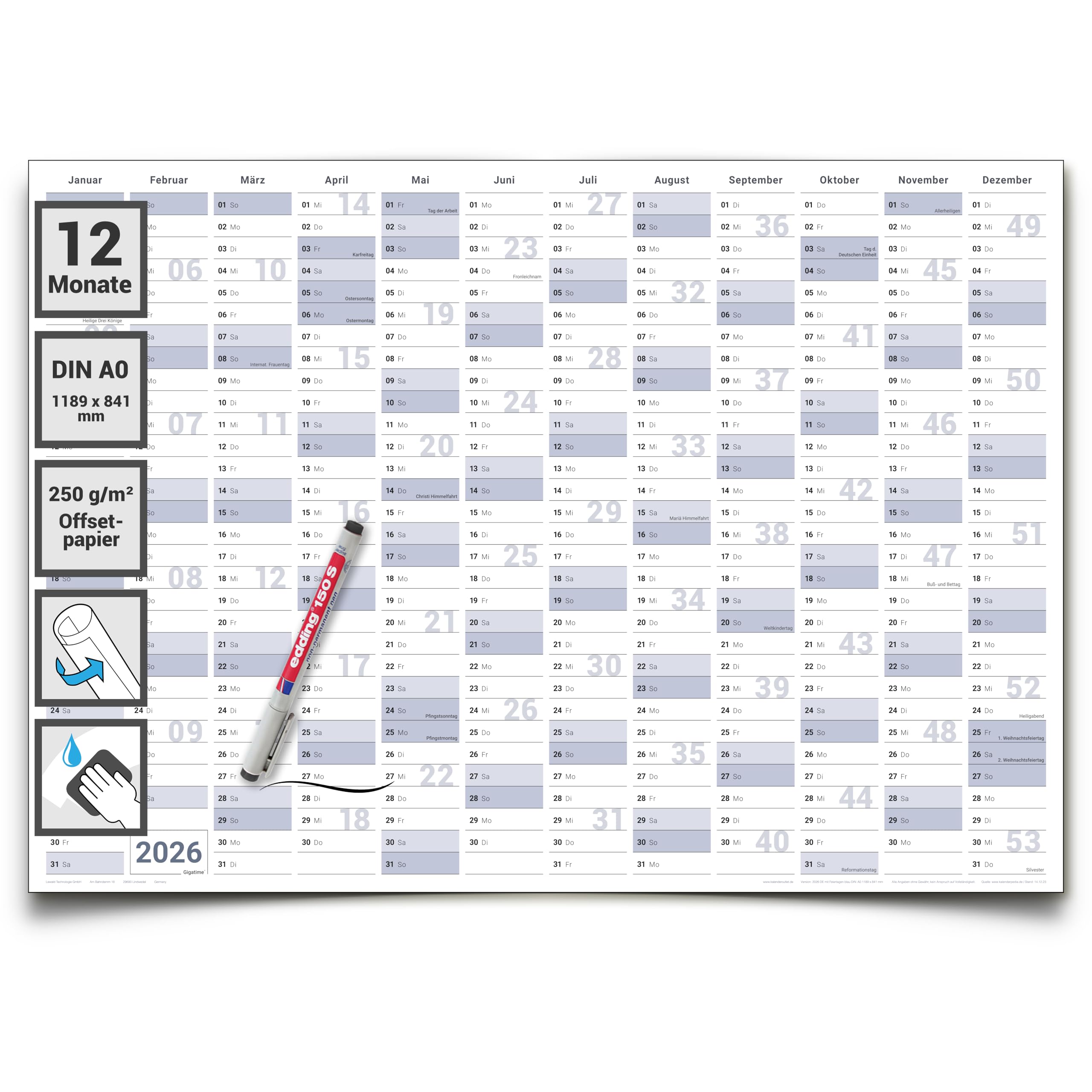 Uitwisbare kalender, uitwisbare kalender 2025 voor aan de muur, 12 maanden droog uitwisbare kalender, maandplanner met markers, jaarkalender planner in kraagdesign