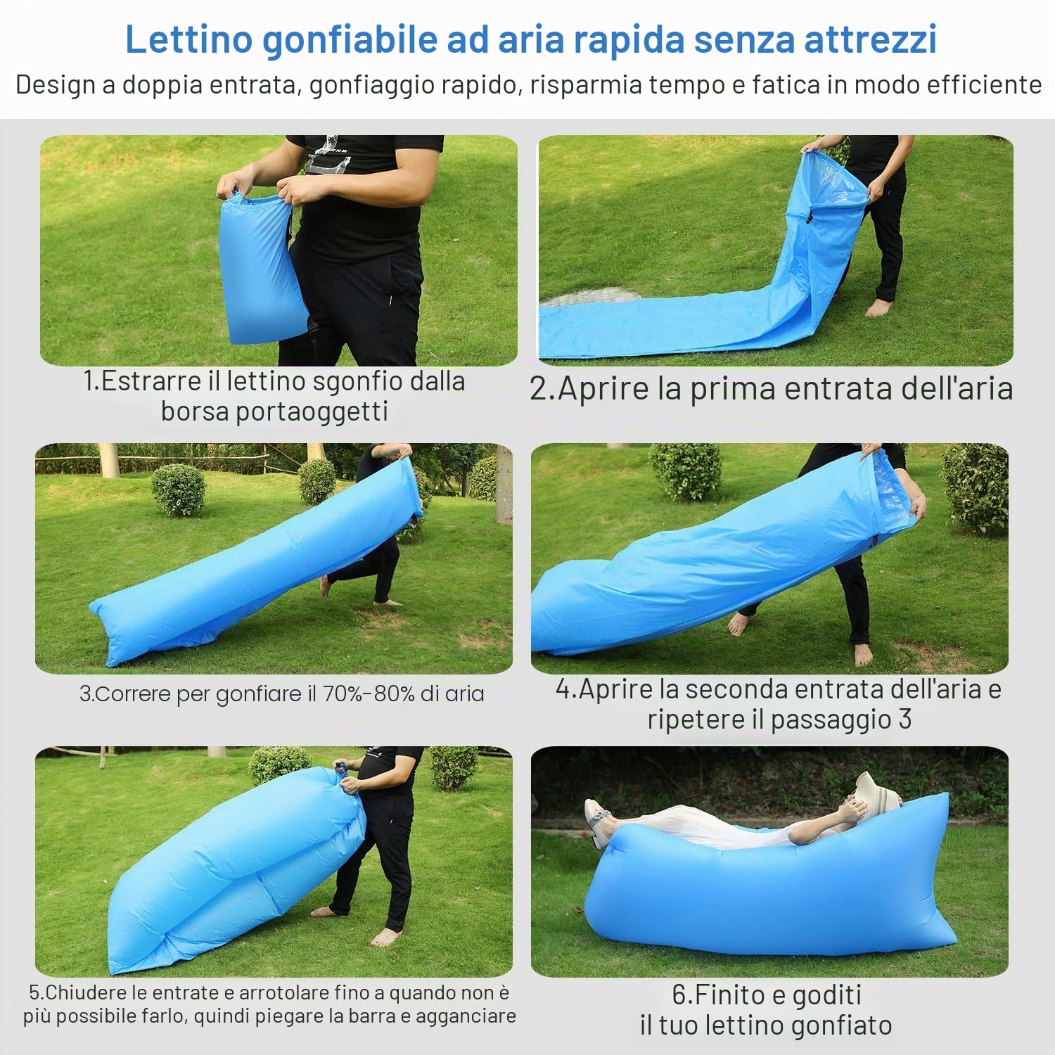 Divano Lettino da Spiaggia Gonfiabile, 200 * 70cm Sedia Gonfiabile Spiaggia, Sdraio Gonfiabile ad Aria, Poltrona Gonfiabile da Esterno, per Campeggio, Feste in Piscina (Blu cielo)