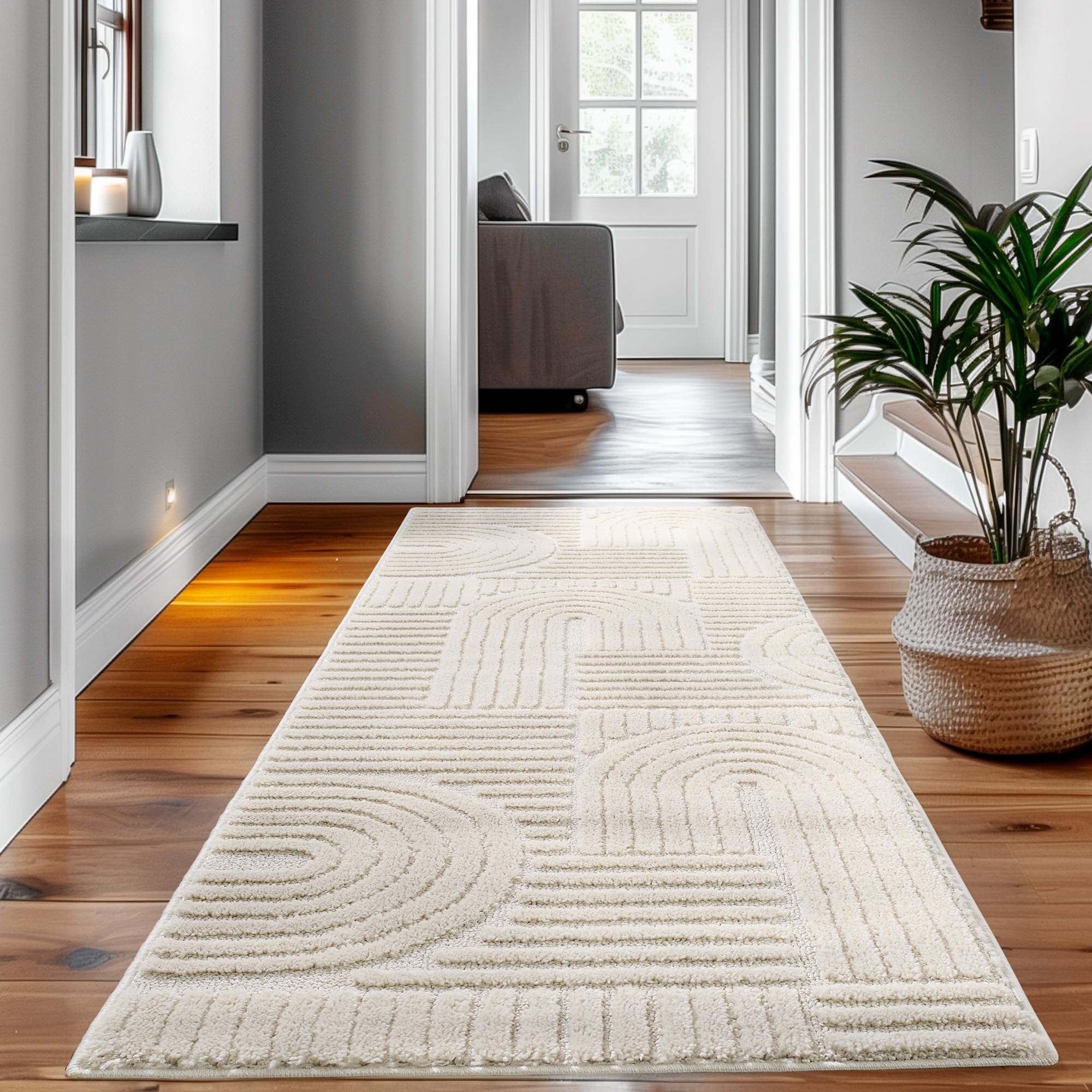 SIMPEX Teppich Hochflor Wohnzimmer Teppich, Weich & Flauschig, Skandinavisch Boho Stil, Langflor Shaggy, Pflegeleicht, Jute Rückseite