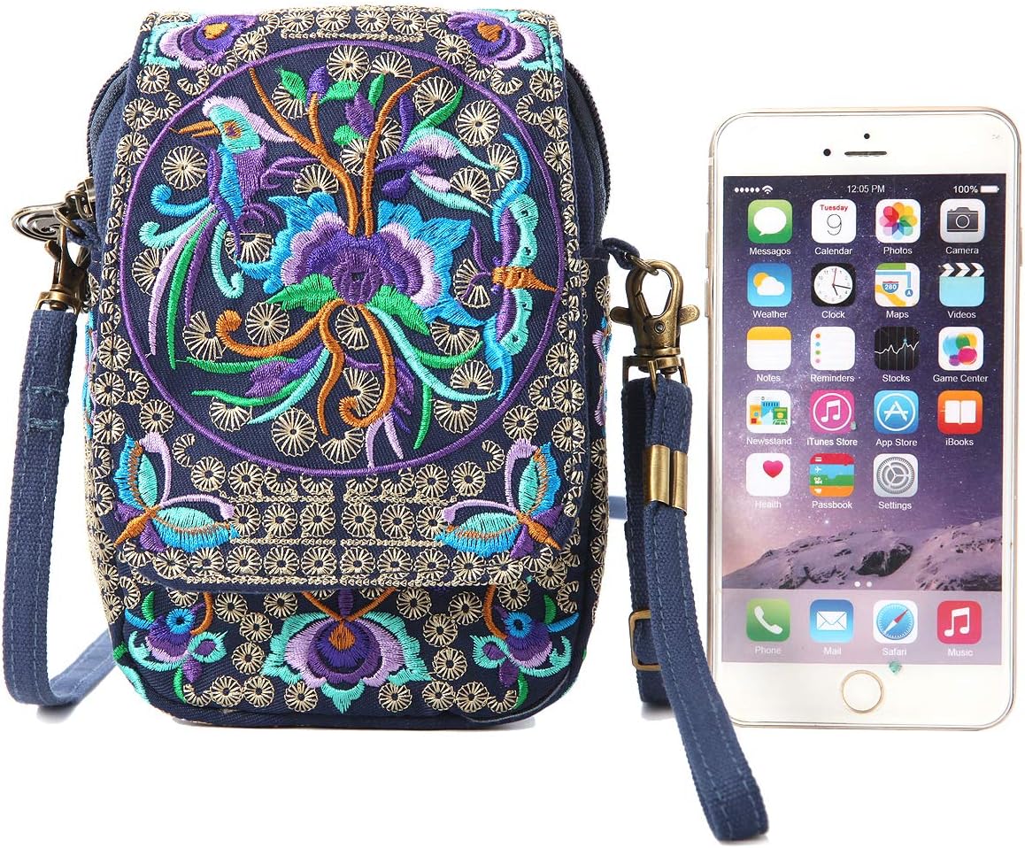 SILKAREA Embroidered Canvas Small Crossbody bags Sling Backpack Purse for Women Travel Chest Bag Crossbody Backpack Shoulder Bag