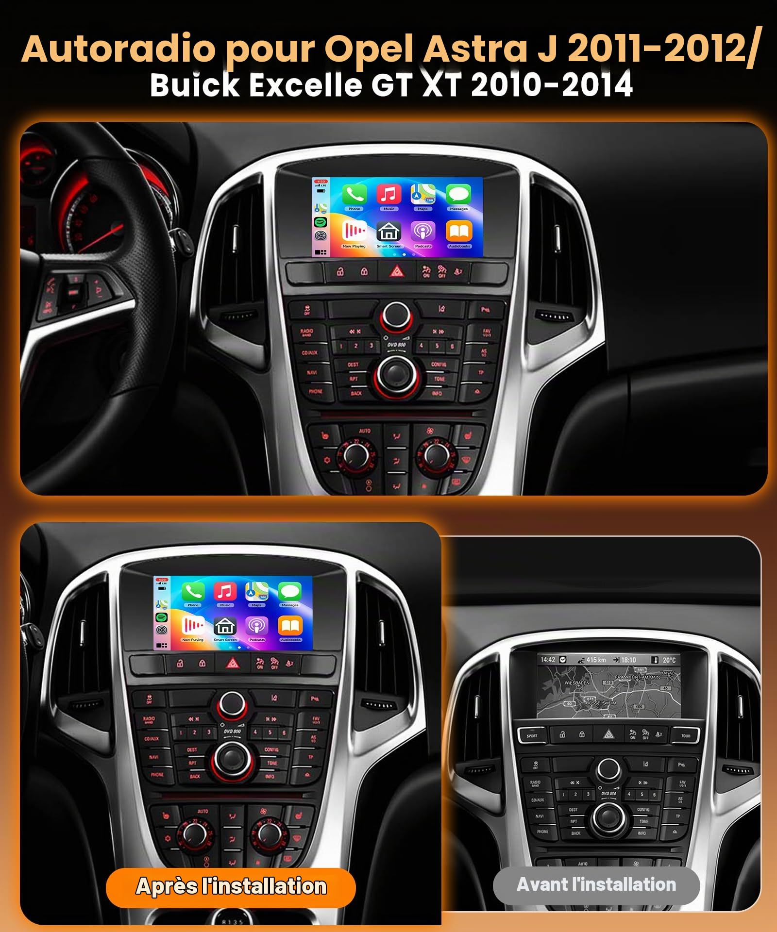 VECHTEL 8 Core 4G+64G Autoradio Android 15 pour Opel Astra J 2011-2012/Buick Excelle GT XT 2010-2014, 7'' HD IPS Écran Tactile avec Carplay Android Auto sans Fil GPS Wi-FI Bluetooth USB FM RDS Caméra