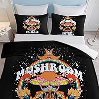 Vista 79 de SOULZZZ Juego de ropa de cama retro hippie tamaño matrimonial, edredón floral de hongos margaritas para niñas y mujeres, edredón negro con 2 fundas
