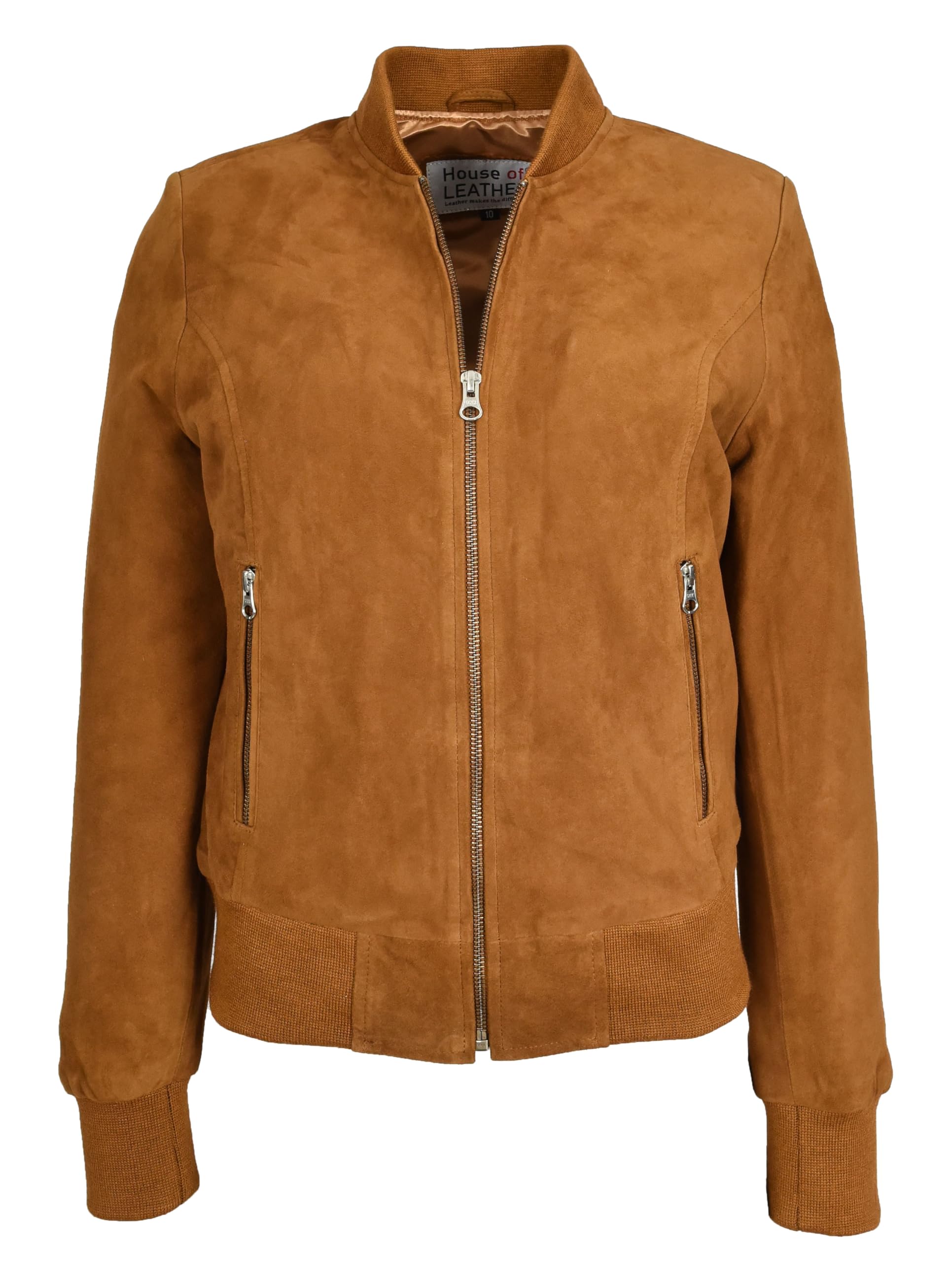 House of Leather Women's Suede Bomber Jacket - Tan - Size 10