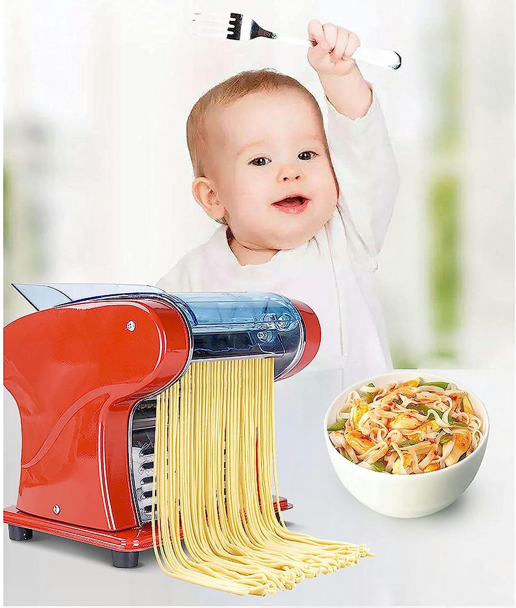 Máquina para Hacer Pasta Máquina eléctrica para Hacer Fideos, Máquina para Hacer Pasta, Máquina para Hacer Pasta, Máquina prensadora de Rodillos de Masa de Acero Inoxidable, para Herramienta de coci
