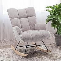 SAETSFEG Teddy Upholstered Nursery Rocking Chair Glider Rocker with High Backrest, Padded Seat for Bedroom Living Room (Grey)