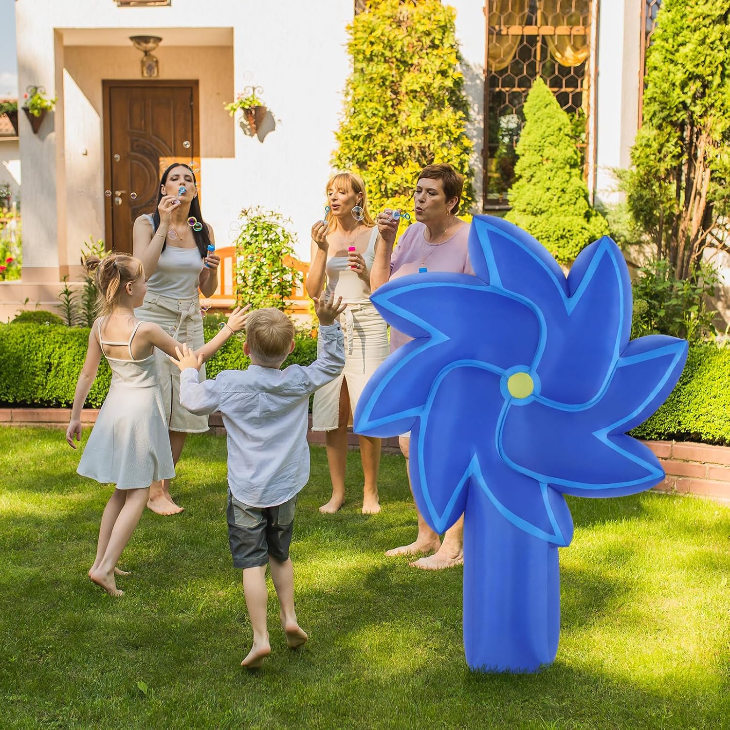 Soaoo 6 ft Child Abuse Awareness Pinwheel Inflatable Outdoor Decoration Blue Pinwheel Blow up Yard Sign Child Abuse Prevention Items for April Month Public Charity Campaign Lawn Party Decor