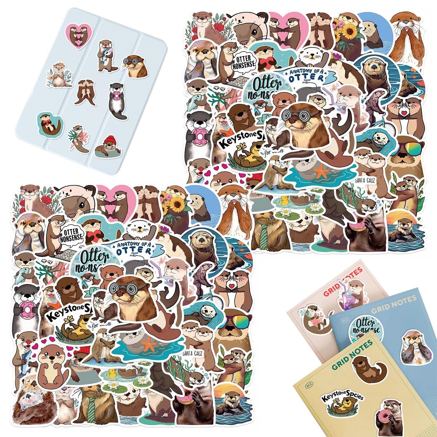 Ejufns Brown 100 Sheets Of Otter Waterproof Stickers, Cute Aesthetic Patterns, Durable And Environmentally Friendly Materials, Decorative Supplies For Children And Adolescents.