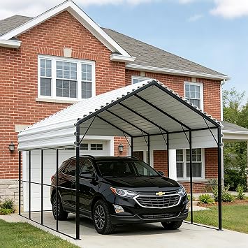 12x20ft Carport Outdoor Heavy Duty Metal Carport Canopy Steel Roof All-Weather Multi-Use Garage Shelter for Car, Boat, Tractor and Truck