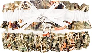 Camouflage White Satin Wedding Bridal Garter Set - Deer Charm