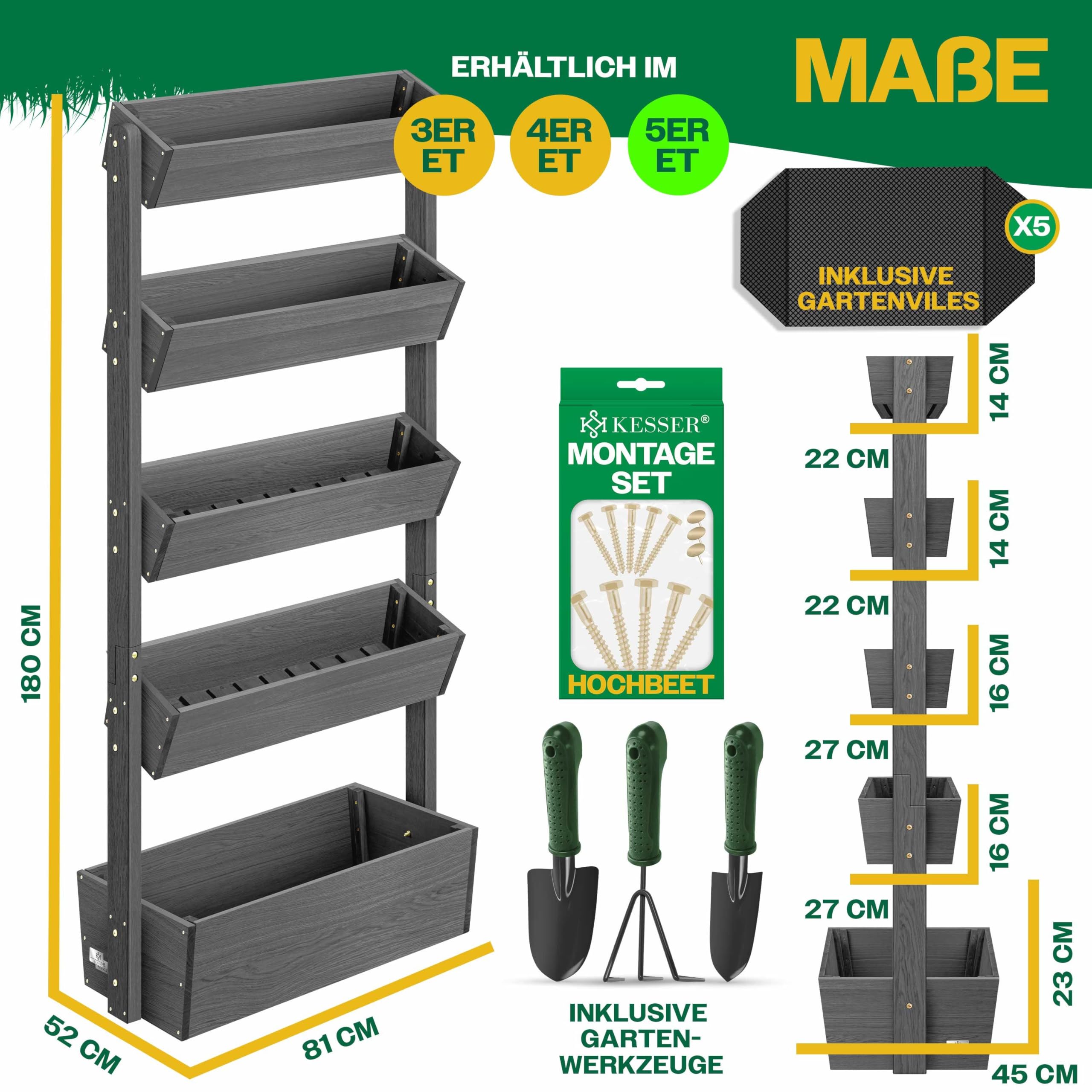 KESSER® Huerto Elevado con Estanterías Macetero de Flores Escalera de Flores Escalera de Plantas Huerto de Verduras Huerto de Hierbas Maceta de Plantas con Tela de Jardín, Antracita, 5 Niveles