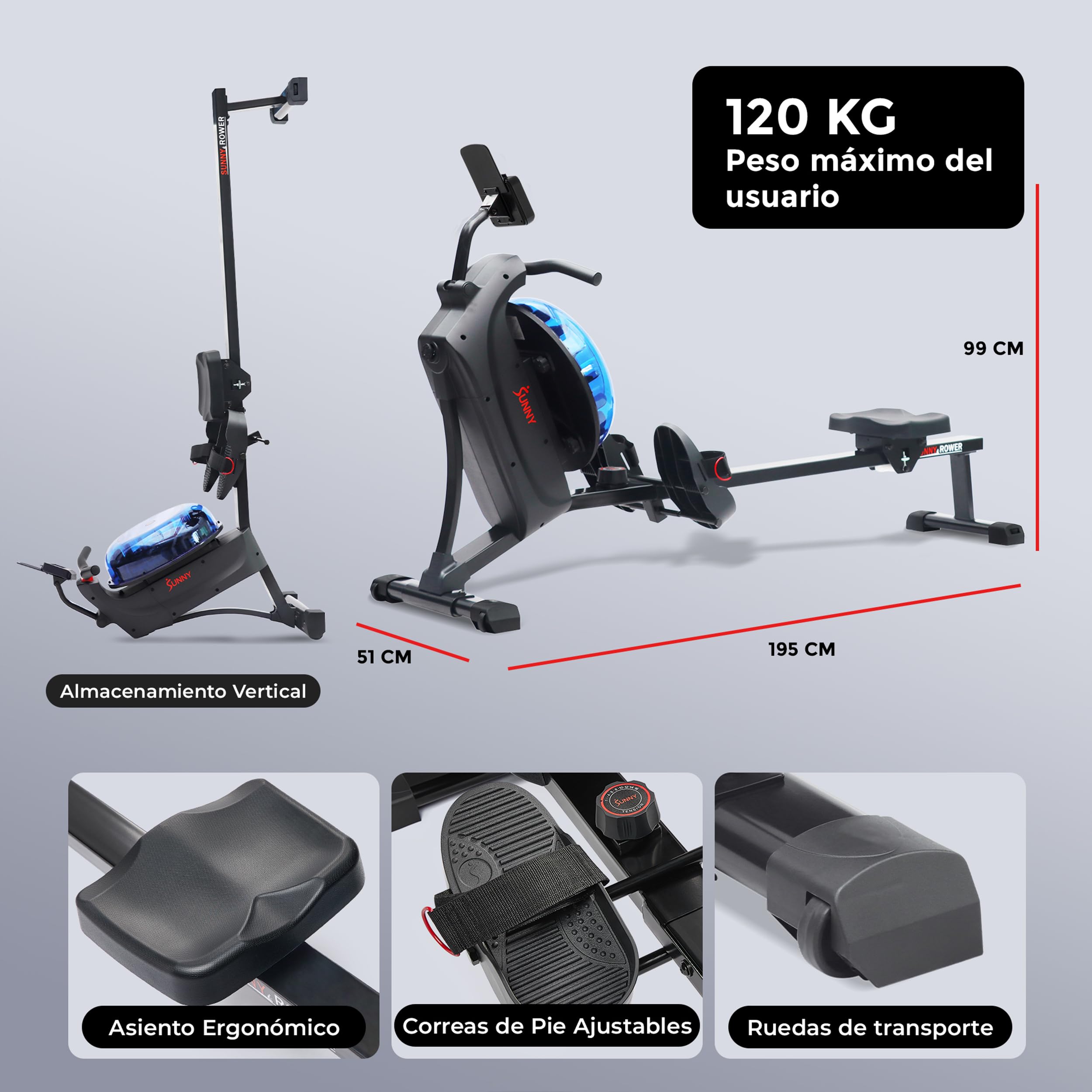 Sunny Health & Fitness Máquinas de Remo - Máquina de Remo de Doble Resistencia Unisex Adulto