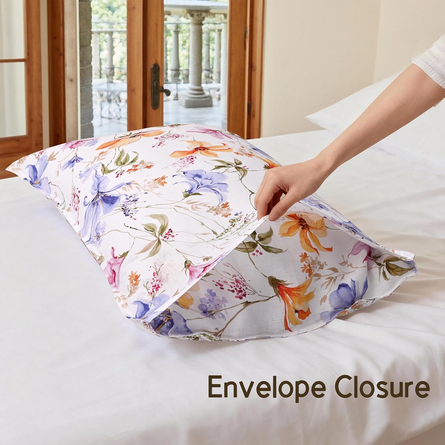 CHUFFED 100% French Linen Pillow Cases Pastel Bloom Print, Farmhouse Floral Stone Washed Pillow Shams with Envelope Closure Soft Breathable Vintage Pillow Covers for Decor,20x30 inches