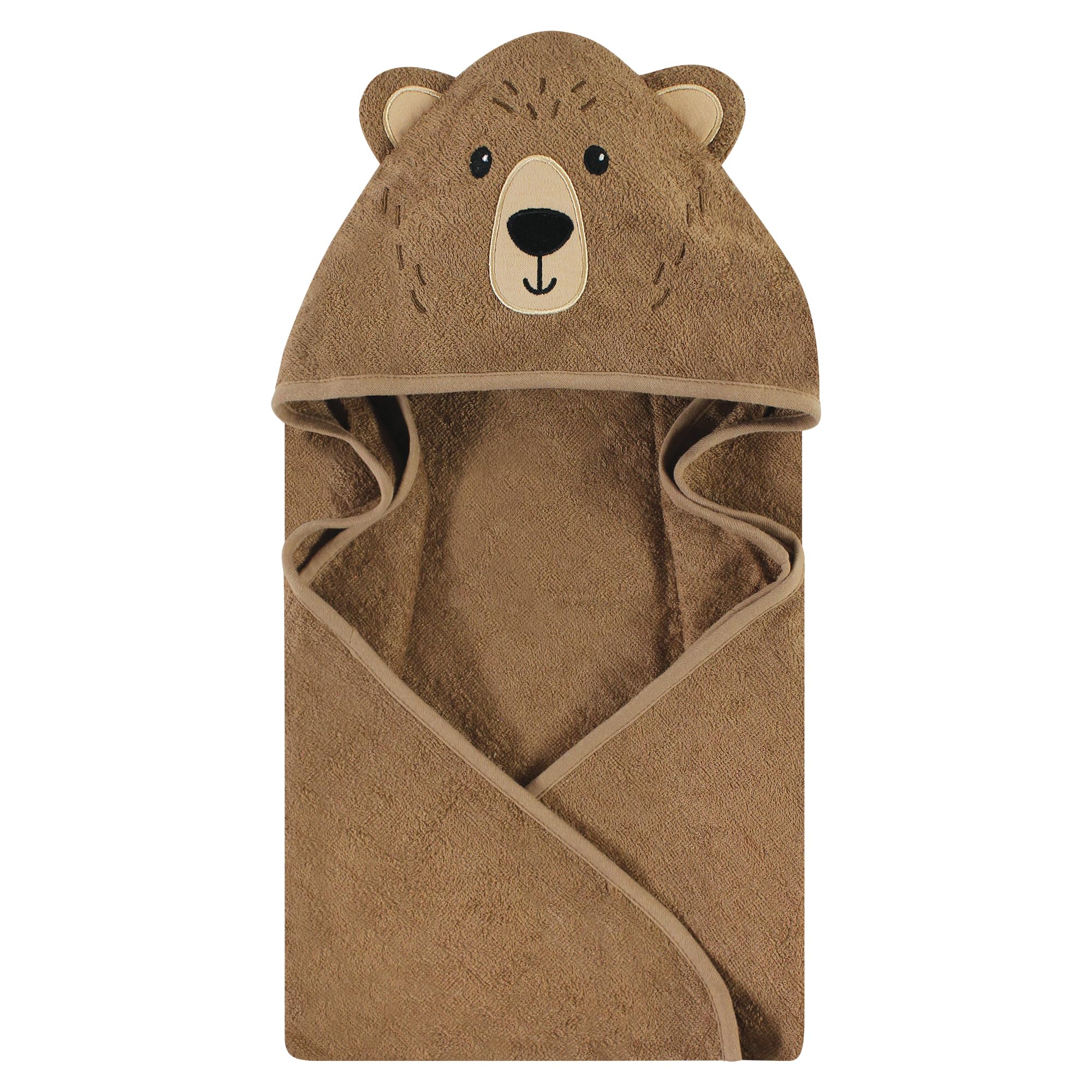 Hudson Baby Unisex Baby Cotton Animal Face Hooded Towel, Brown Bear 2-Pack, One Size
