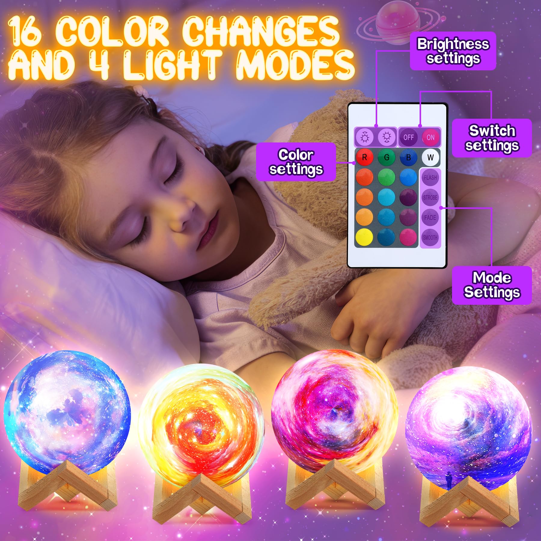 Pourbibi Kit Lampada Luna 3D Set Pittura, Lavoretti Creativi Bambini 6-11 Anni, Giochi e Luce Notturna per Pittura 3D, Set di artigianato regalo di compleanno per ragazze 6 7 8 9 10 11 12 anni