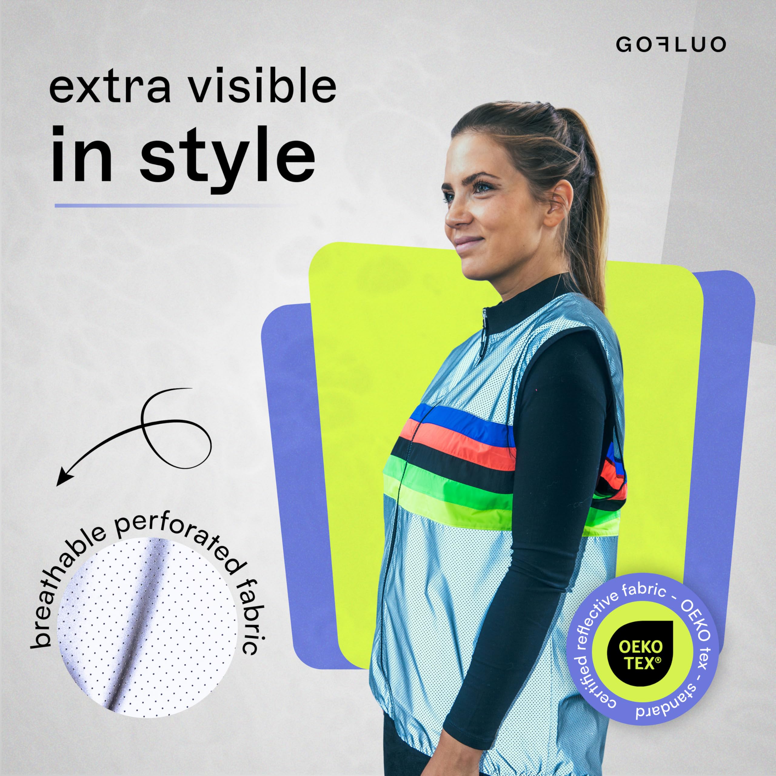gofluo. - Chaleco reflectante Darkchamp - Chaleco reflectante - Chaleco reflectante - Visible en la oscuridad para excursionistas, correr, bicicleta - Grey Reflective -, gris, L
